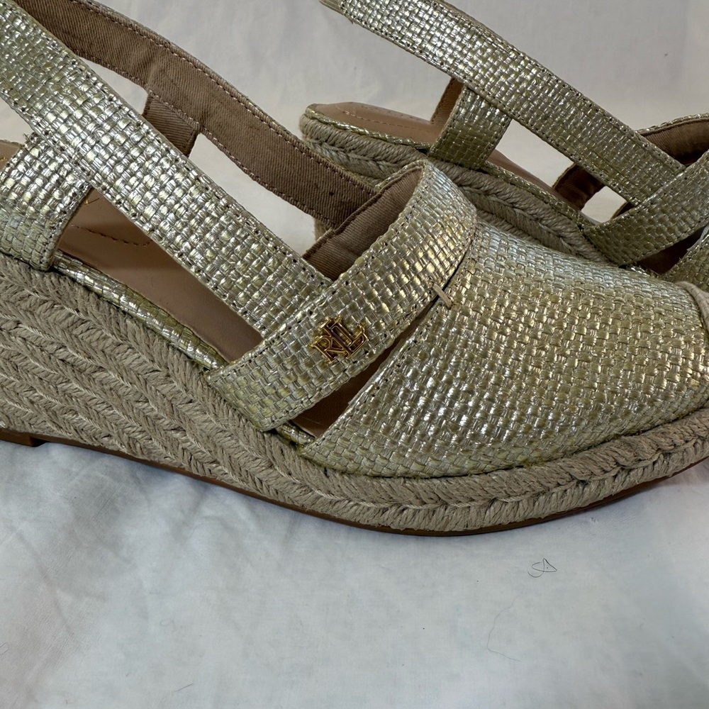 Lauren Penelopie Gold Wedge Espadrille Sandals Size 8 NWOT - Picture 6 of 8